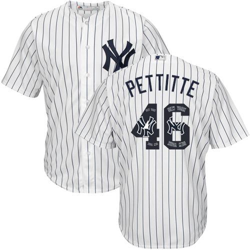 Yankees #46 Andy Pettitte White Strip Team Logo Fashion Stitched MLB Jersey - Click Image to Close
